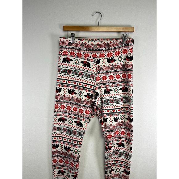 No Boundaries Fair Isle Bear Christmas holiday leggings large - Picture 3 of 7